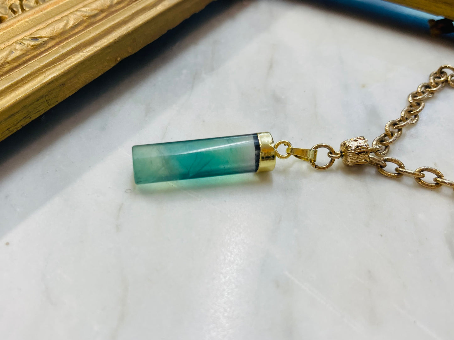 Rainbow Fluorite Crystal Gold Soul Chain Necklace