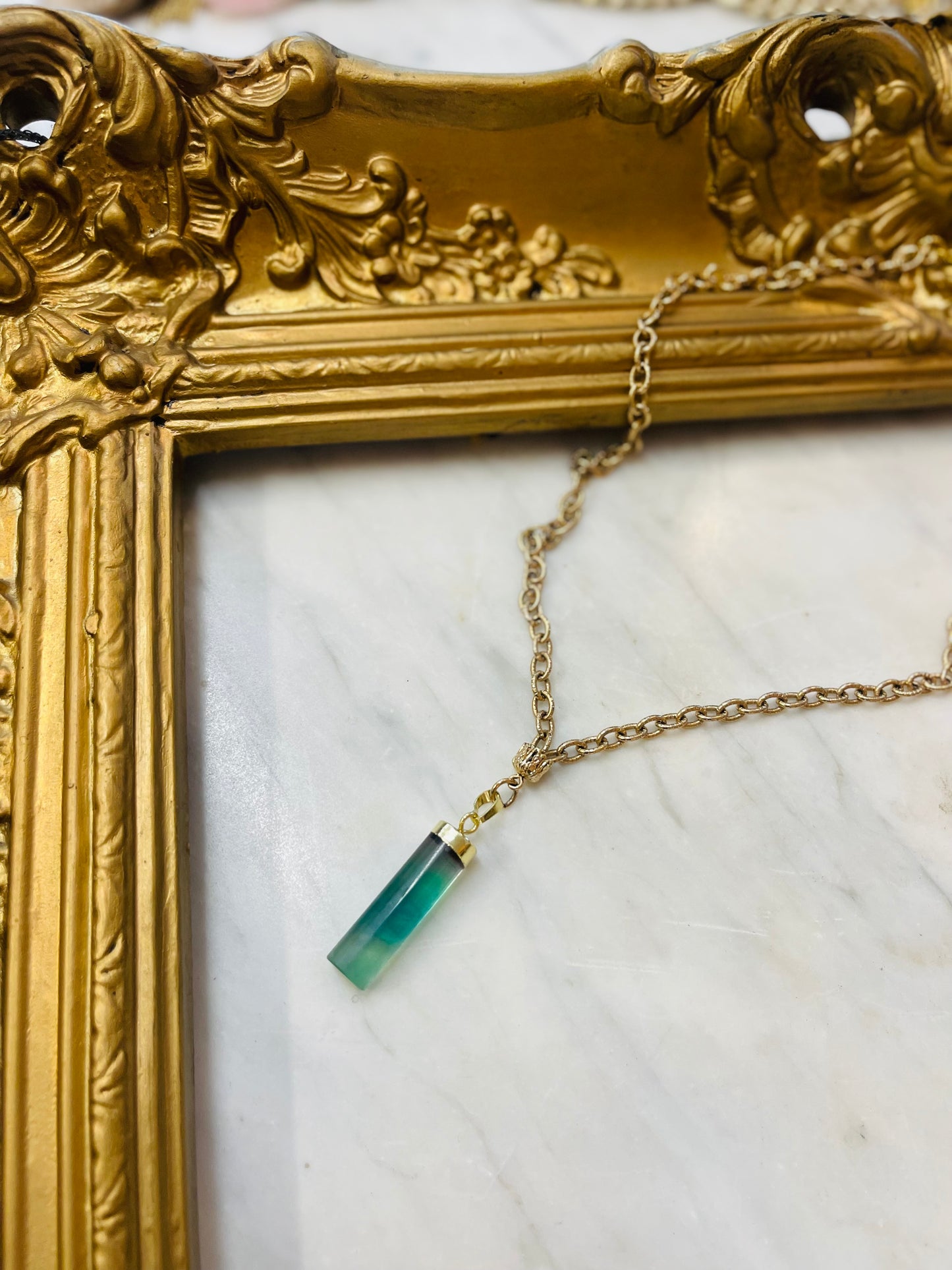 Rainbow Fluorite Crystal Gold Soul Chain Necklace