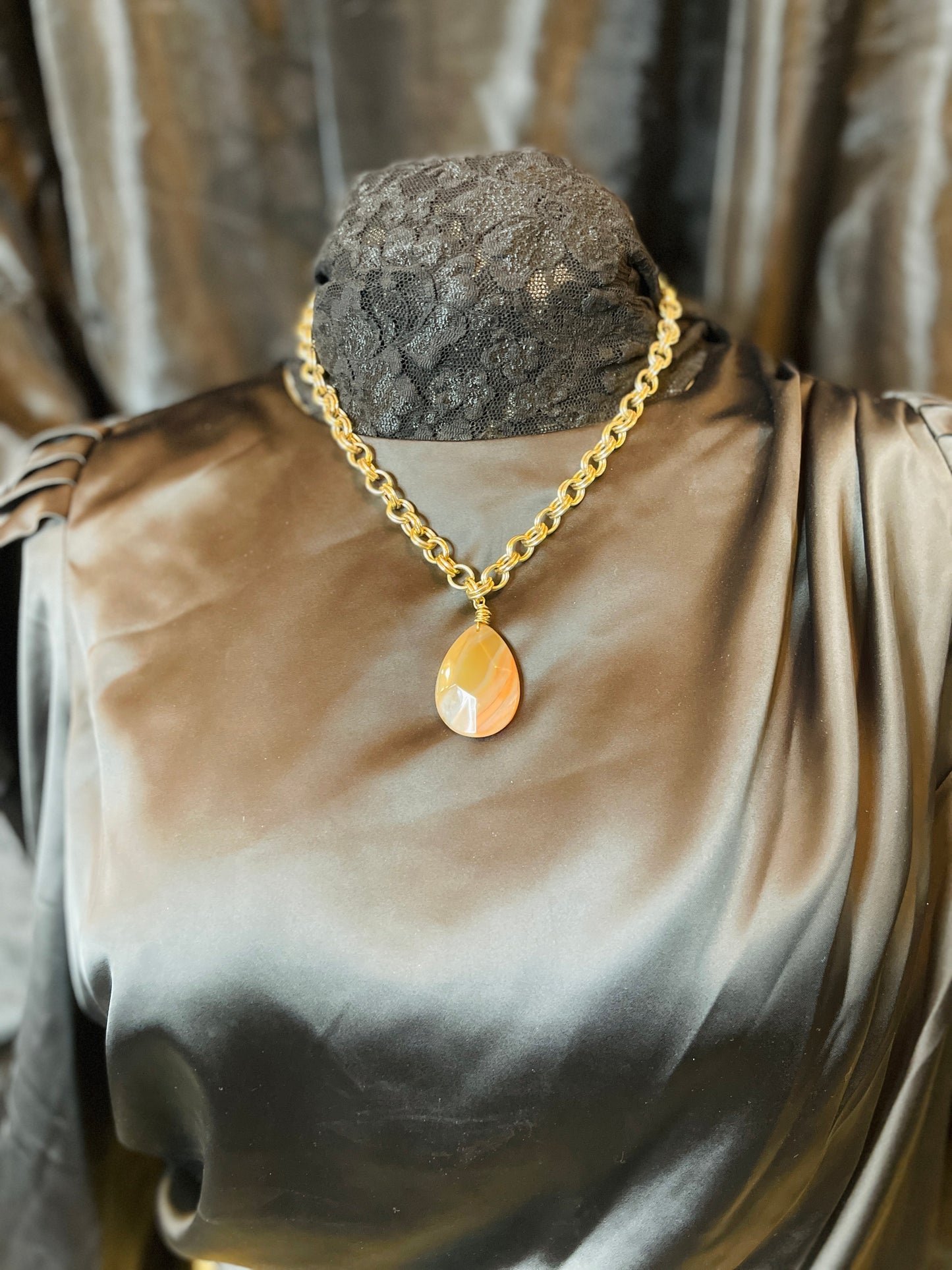 Carnelian Soul Chain w Vintage Gold Plated Chain