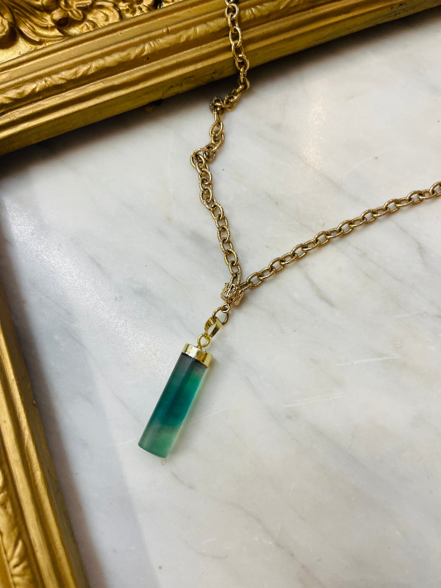 Rainbow Fluorite Crystal Gold Soul Chain Necklace