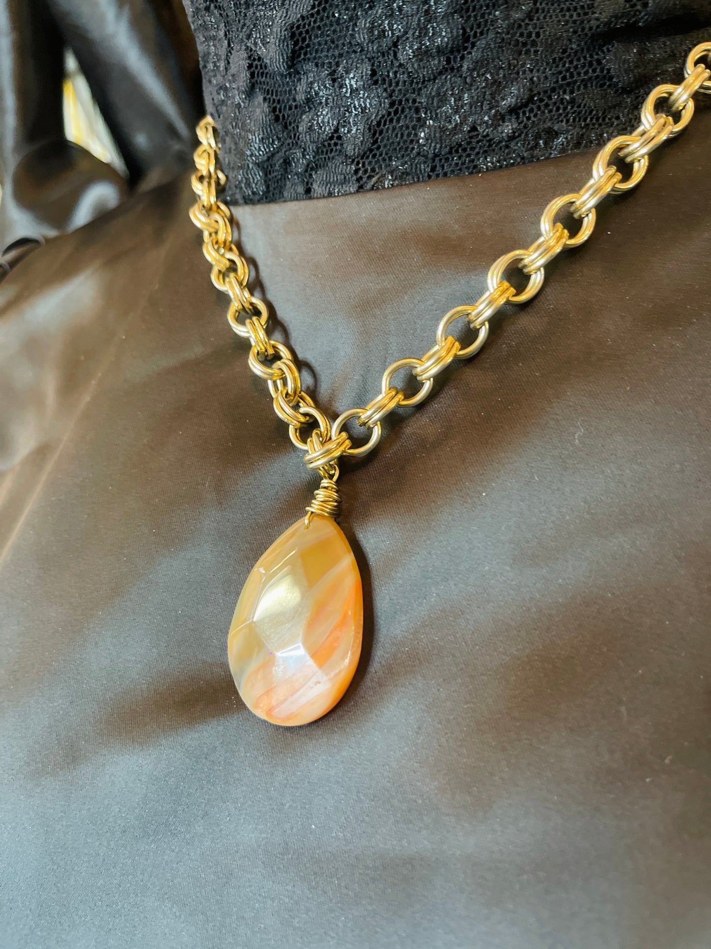 Carnelian Soul Chain w Vintage Gold Plated Chain