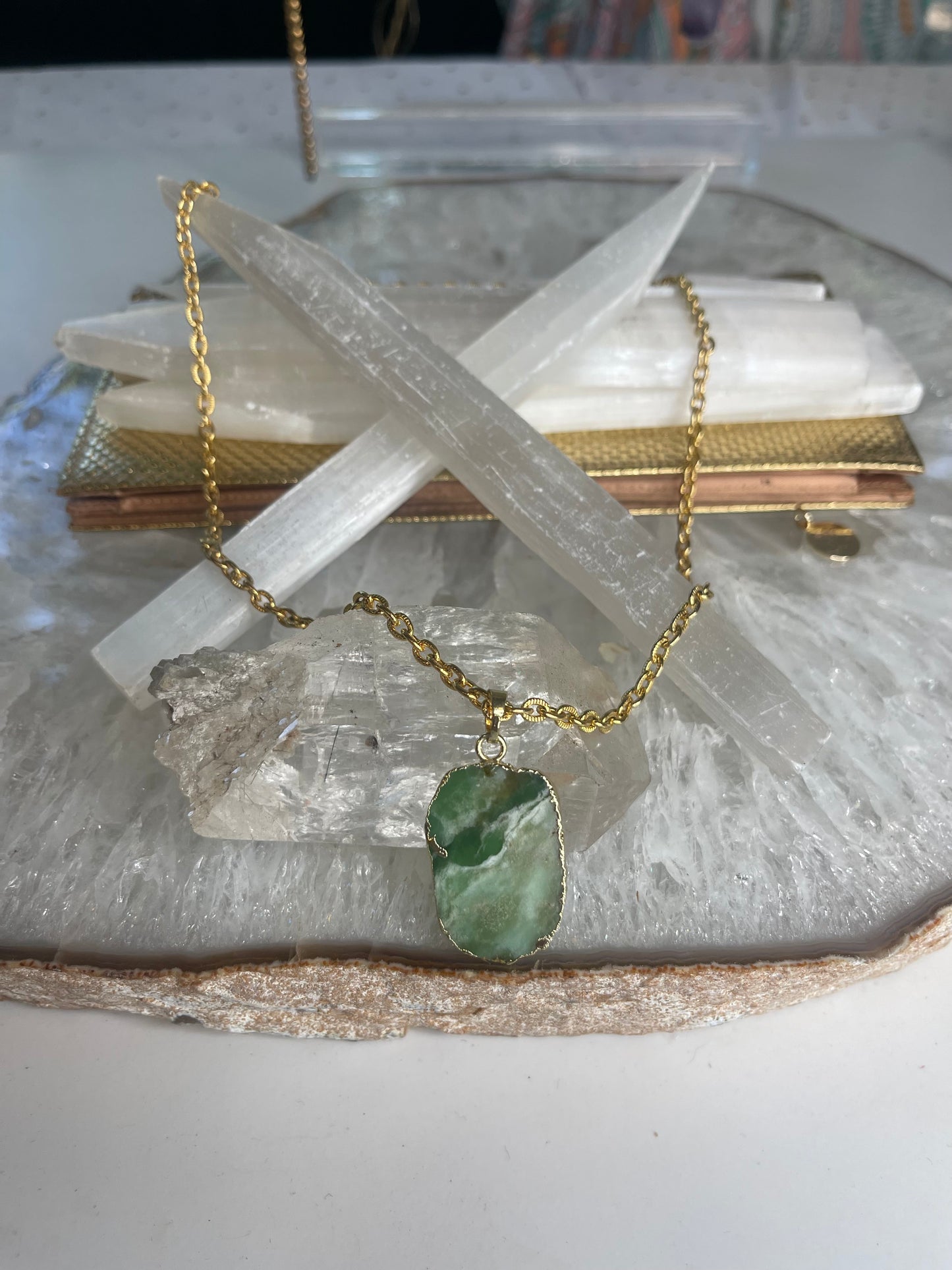 Heart Chakra Chrysoprase Crystal  Soul Chain Necklace