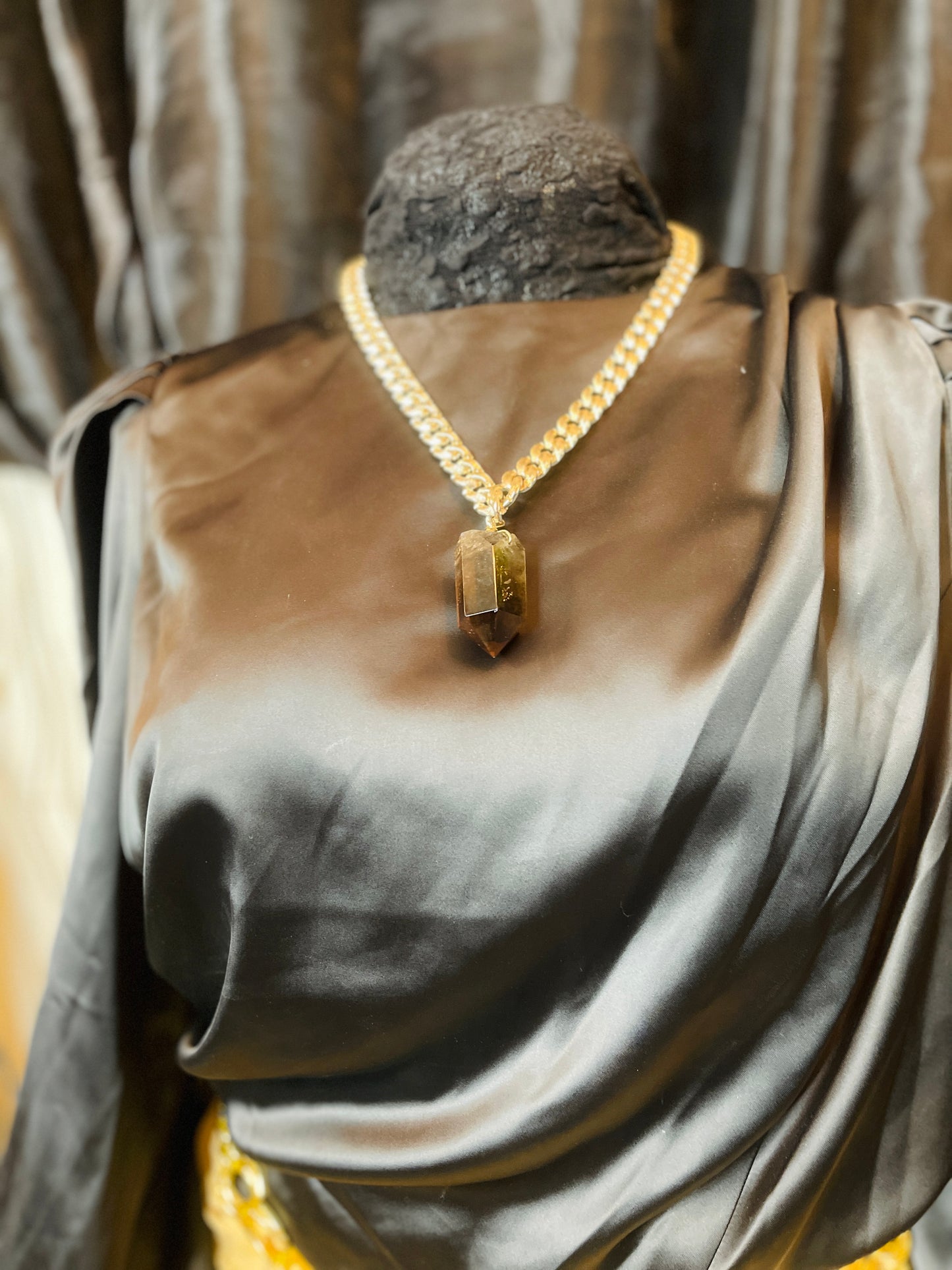 Sacral Soul Chains Necklace w Brass wrapped Smokey Quartz