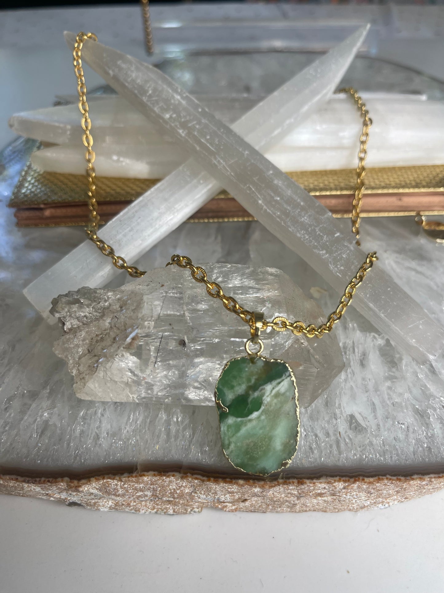 Heart Chakra Chrysoprase Crystal  Soul Chain Necklace