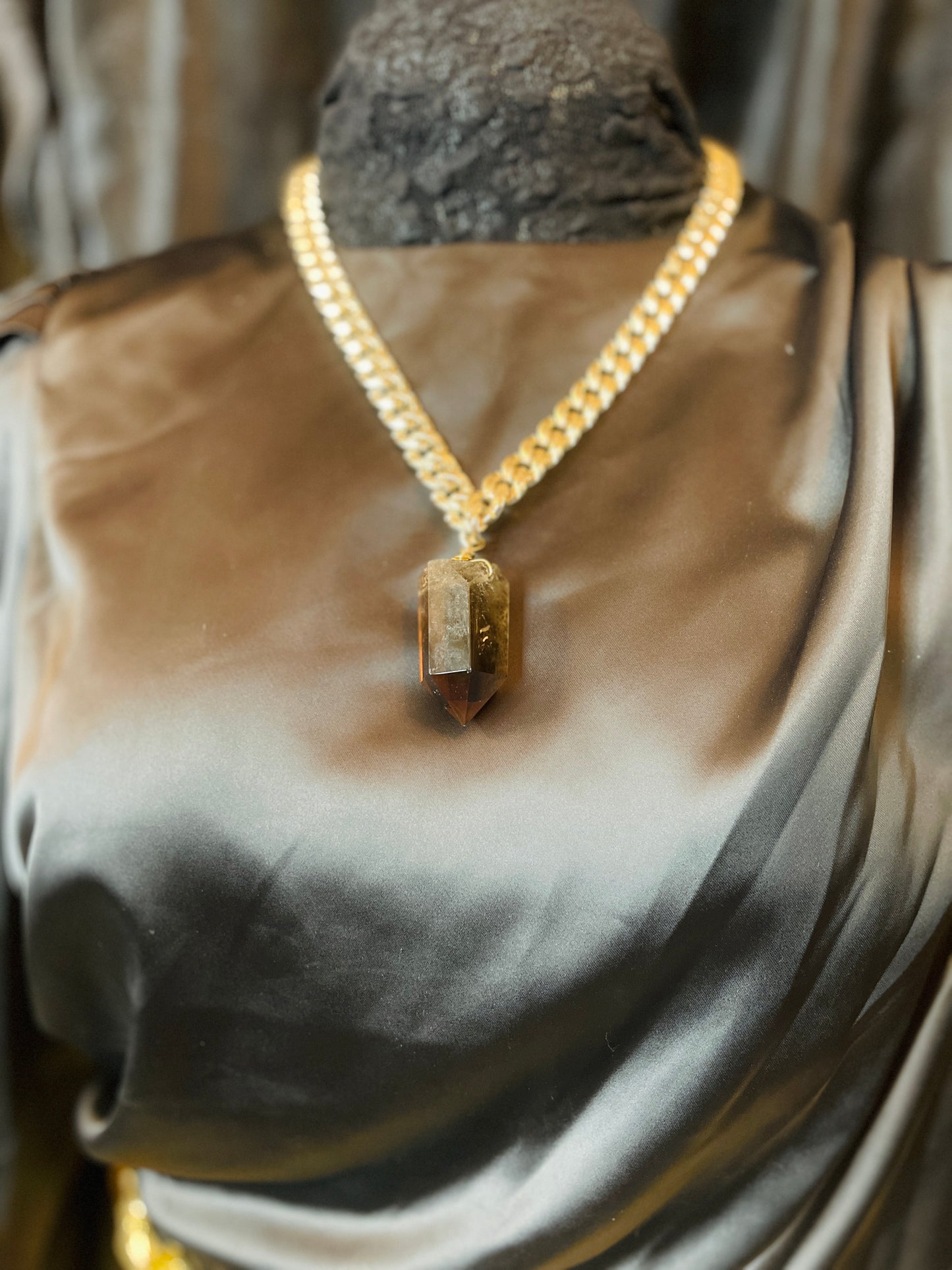 Sacral Soul Chains Necklace w Brass wrapped Smokey Quartz